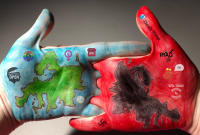 Two students from the Virolai School, winners of the photography prize